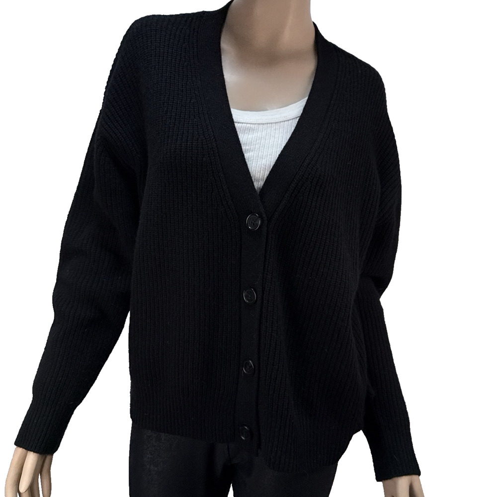 Quince Womens Mongolian Cashmere Fisherman Cropped Cardigan Sweater Size S Black